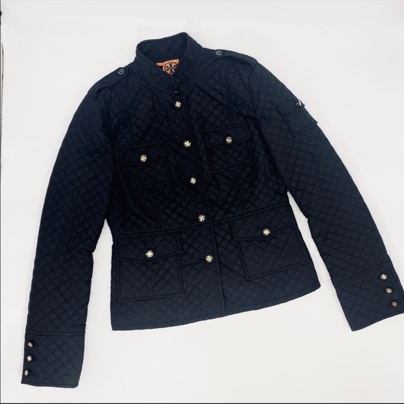 NWOT Tory Burch Black Quilted Jacket w/ Gold “T” Buttons Size 0 - PRISTINE - Picture 2 of 13